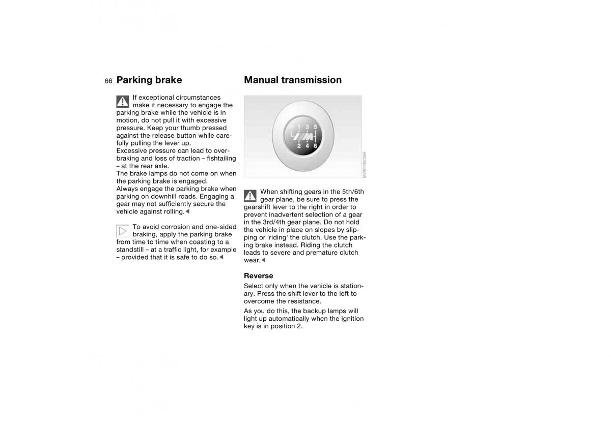 BMW M3 E46 owners manual / page 66