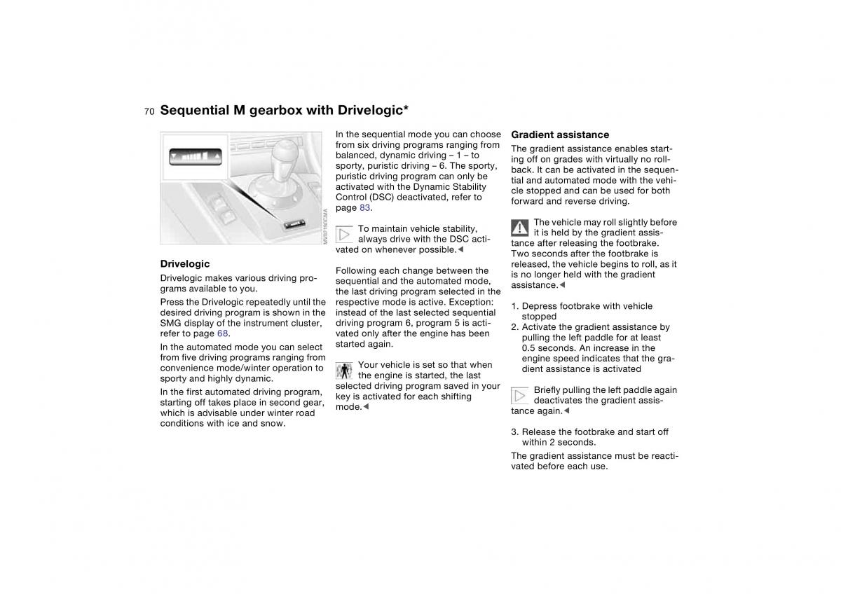 BMW M3 E46 owners manual / page 70