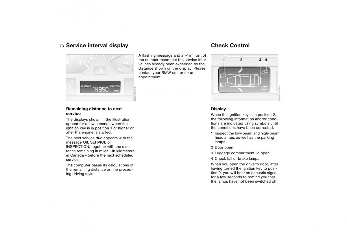 BMW M3 E46 owners manual / page 78