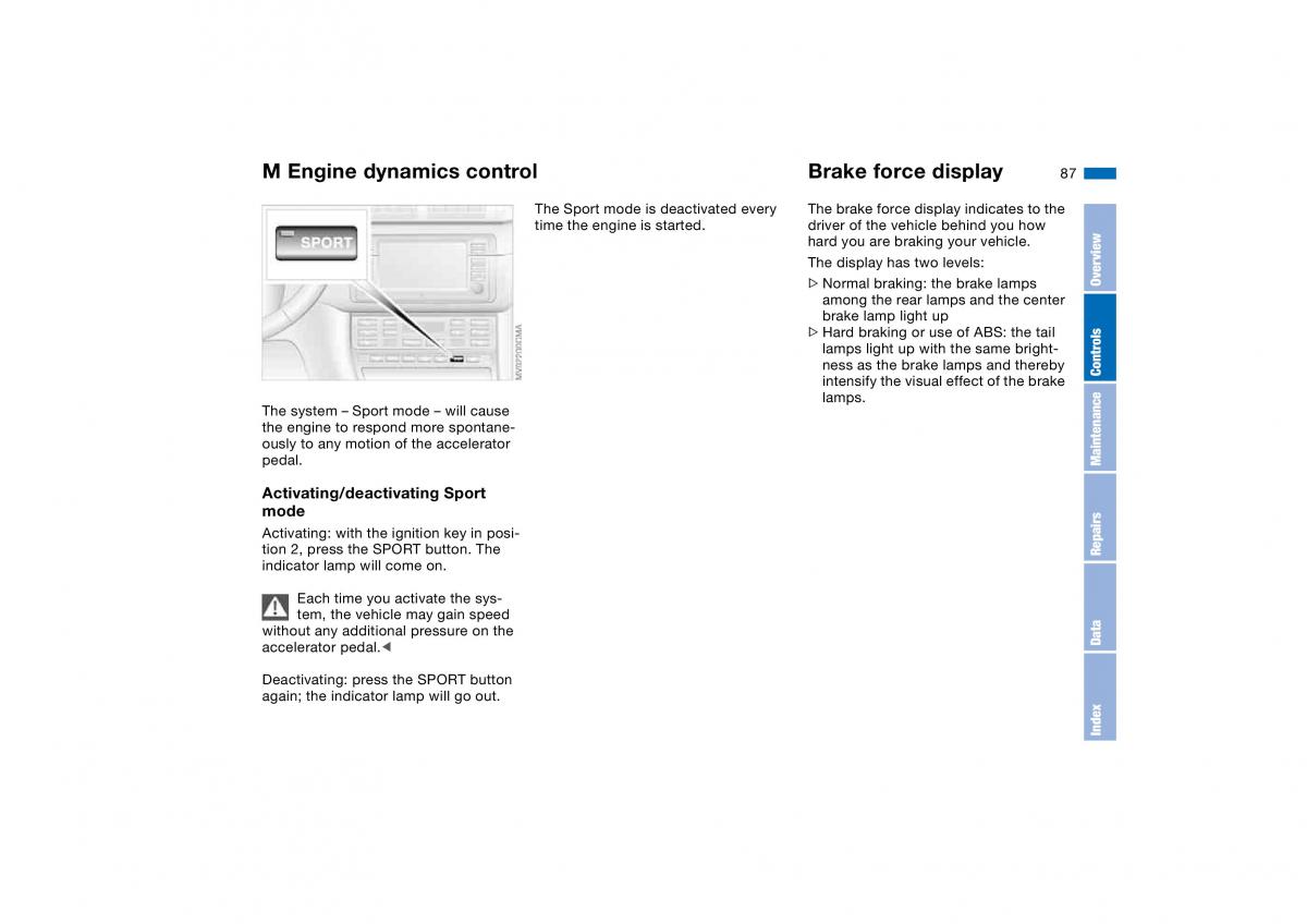 manual BMW M3 E46 BMW M3 E46 owners manual / page 87