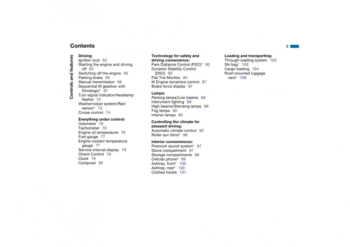 BMW M3 E46 owners manual / page 9