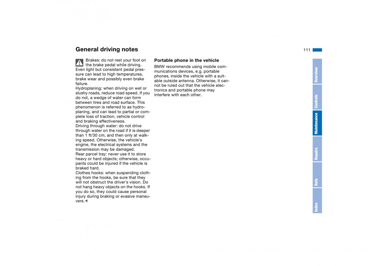 BMW M3 E46 owners manual / page 111