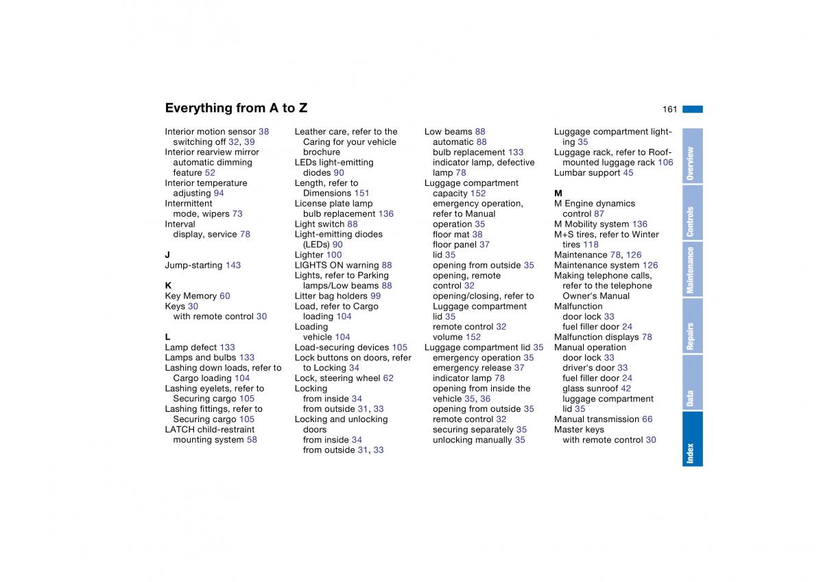 BMW M3 E46 owners manual / page 161