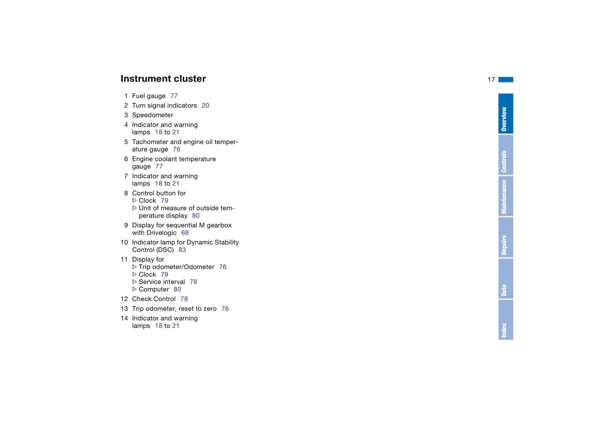 BMW M3 E46 owners manual / page 17