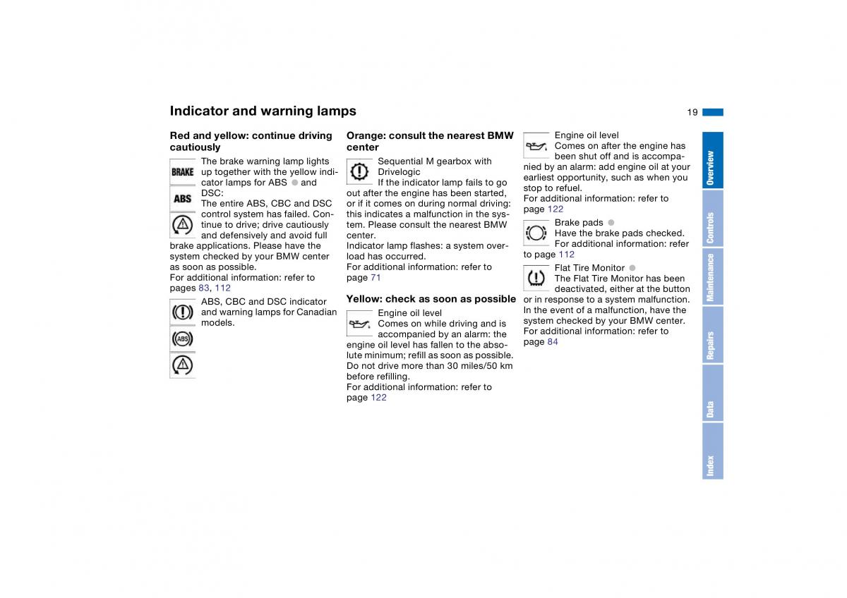 BMW M3 E46 owners manual / page 19