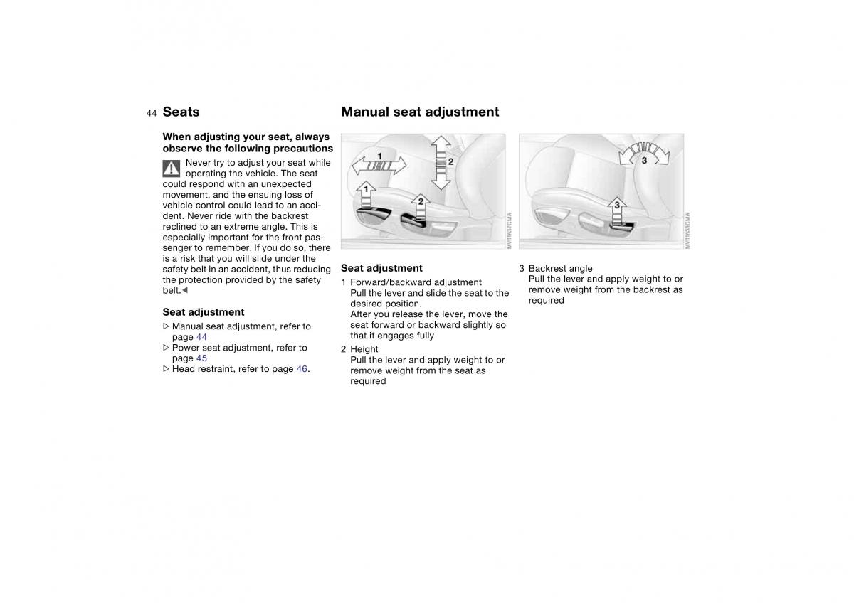 BMW M3 E46 owners manual / page 44