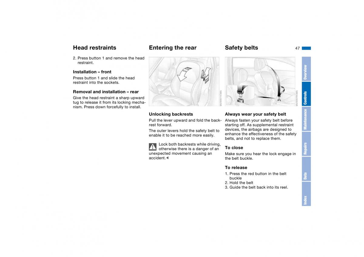 BMW M3 E46 owners manual / page 47