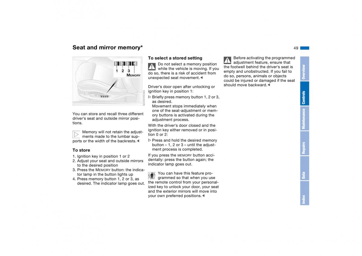 BMW M3 E46 owners manual / page 49