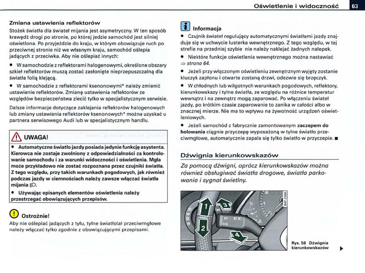 Audi A6 C6 instrukcja obslugi / page 63