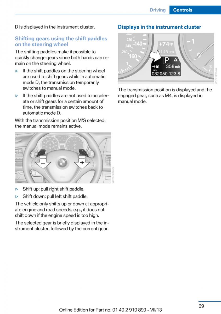 BMW X6 M Power F16 owners manual / page 69