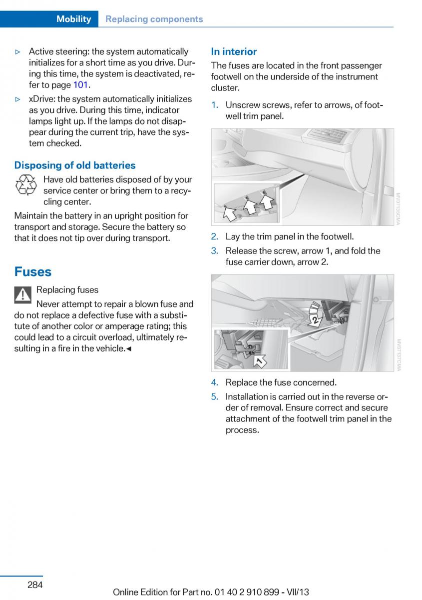 BMW X6 M Power F16 owners manual / page 284