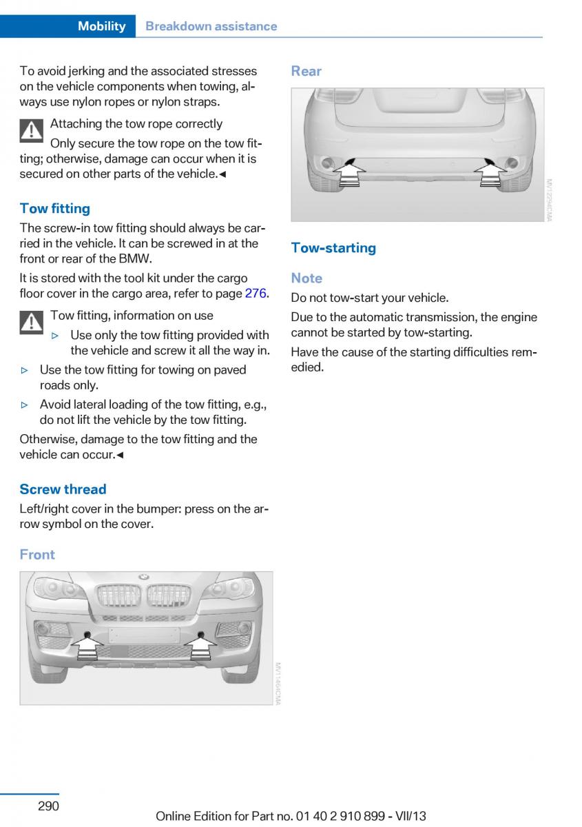 BMW X6 M Power F16 owners manual / page 290