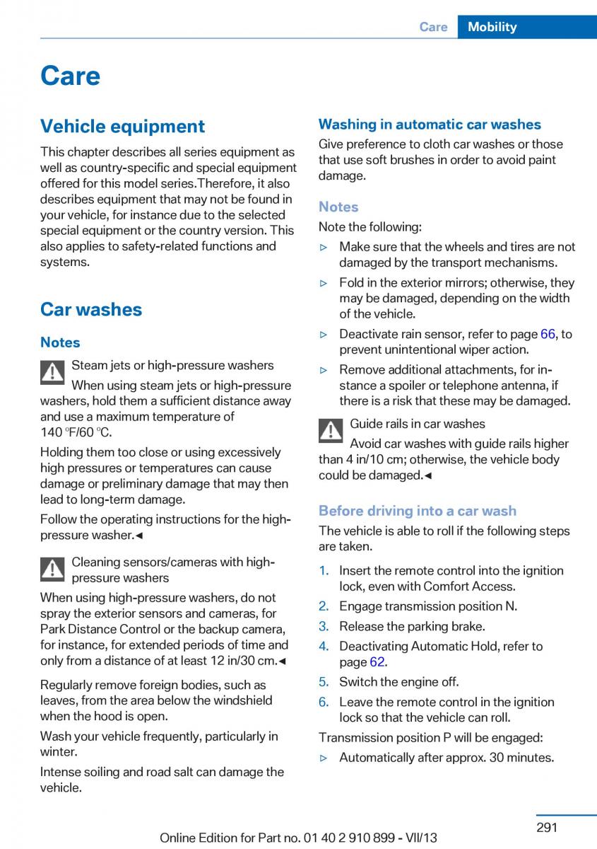 BMW X6 M Power F16 owners manual / page 291