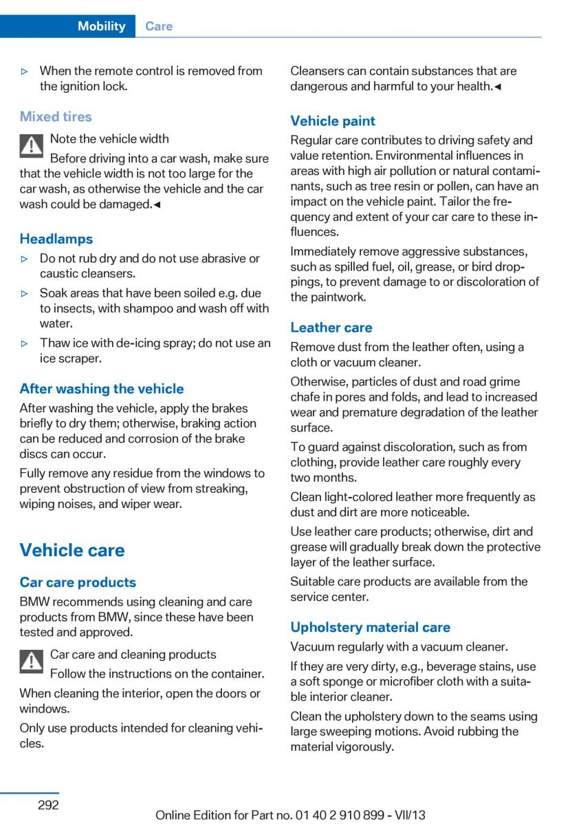 BMW X6 M Power F16 owners manual / page 292