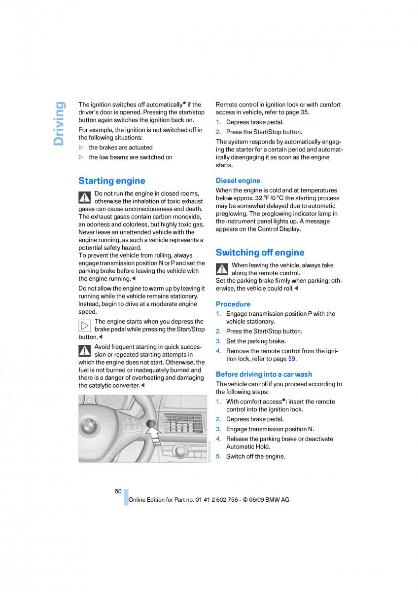 BMW X5 X6 E71 E72 owners manual / page 62