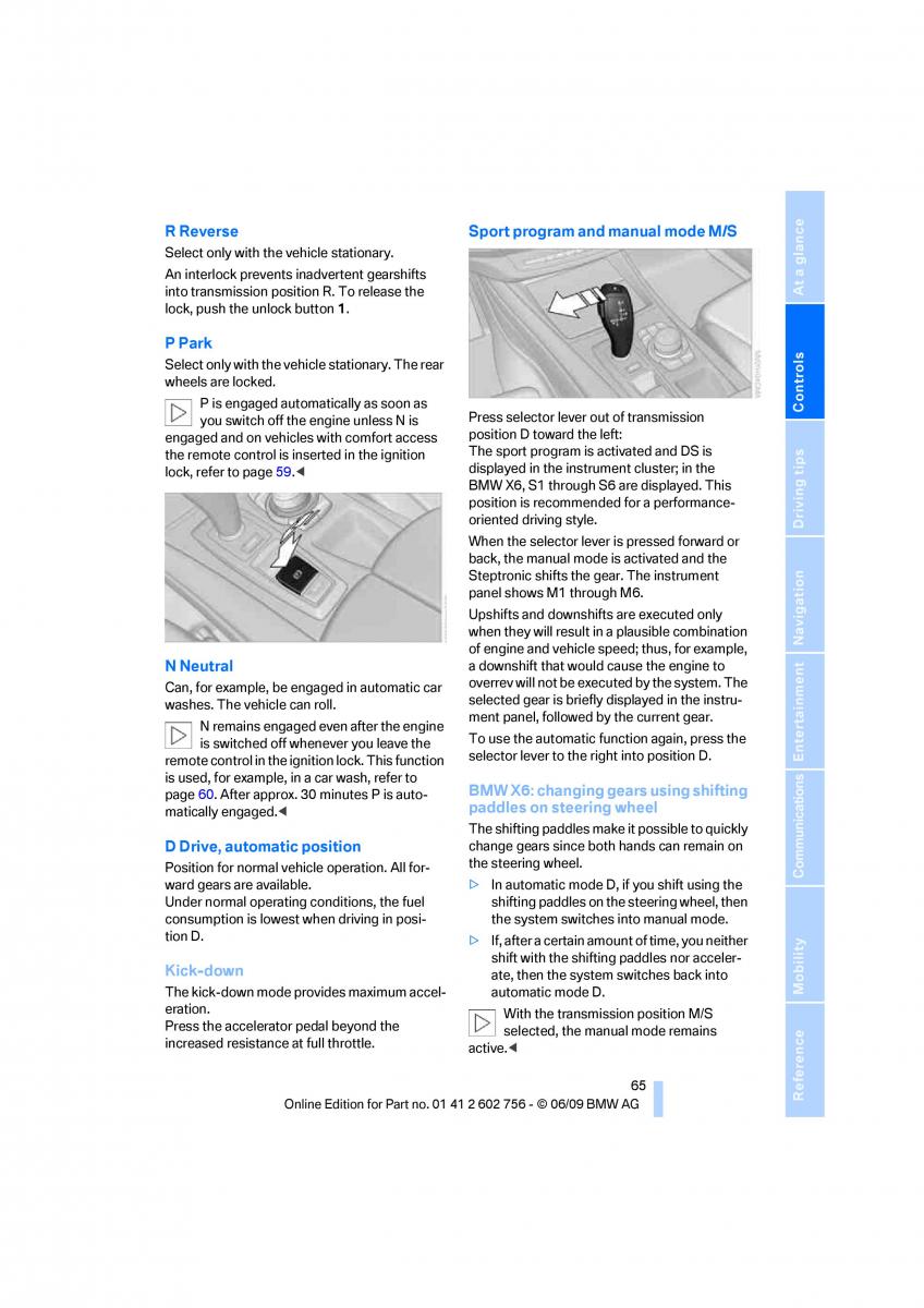 BMW X5 X6 E71 E72 owners manual / page 67