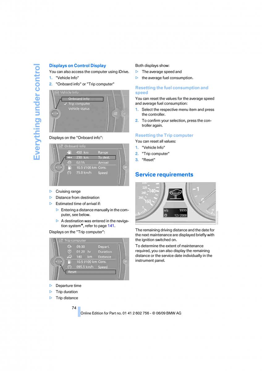 BMW X5 X6 E71 E72 owners manual / page 76