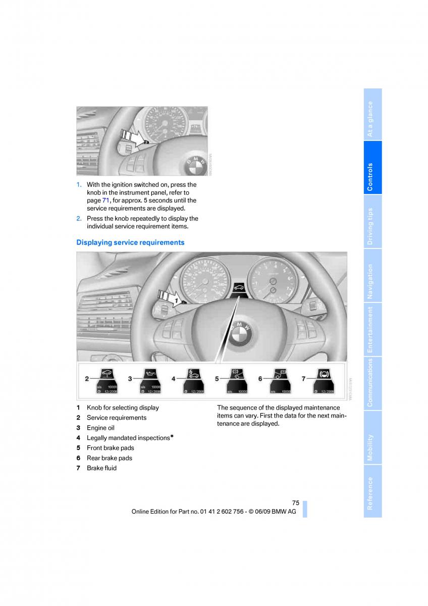 BMW X5 X6 E71 E72 owners manual / page 77