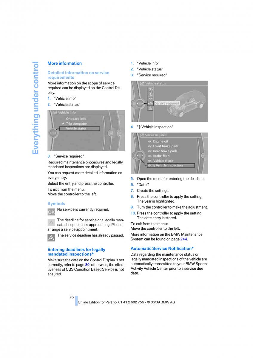 BMW X5 X6 E71 E72 owners manual / page 78