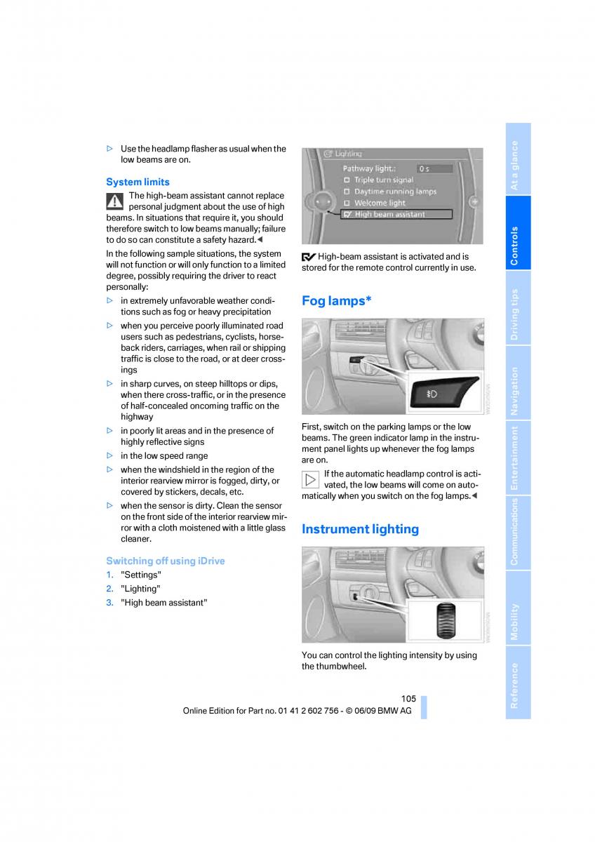 BMW X5 X6 E71 E72 owners manual / page 107