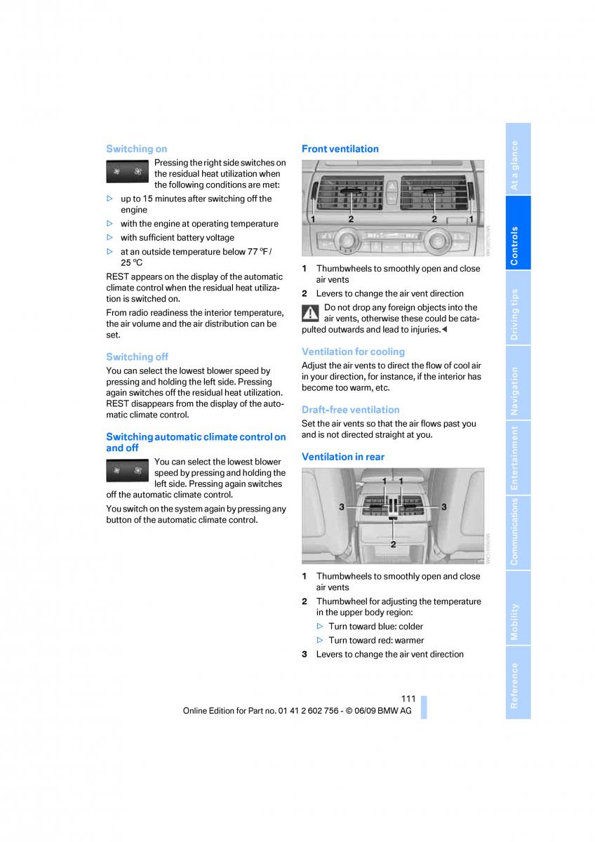 BMW X5 X6 E71 E72 owners manual / page 113