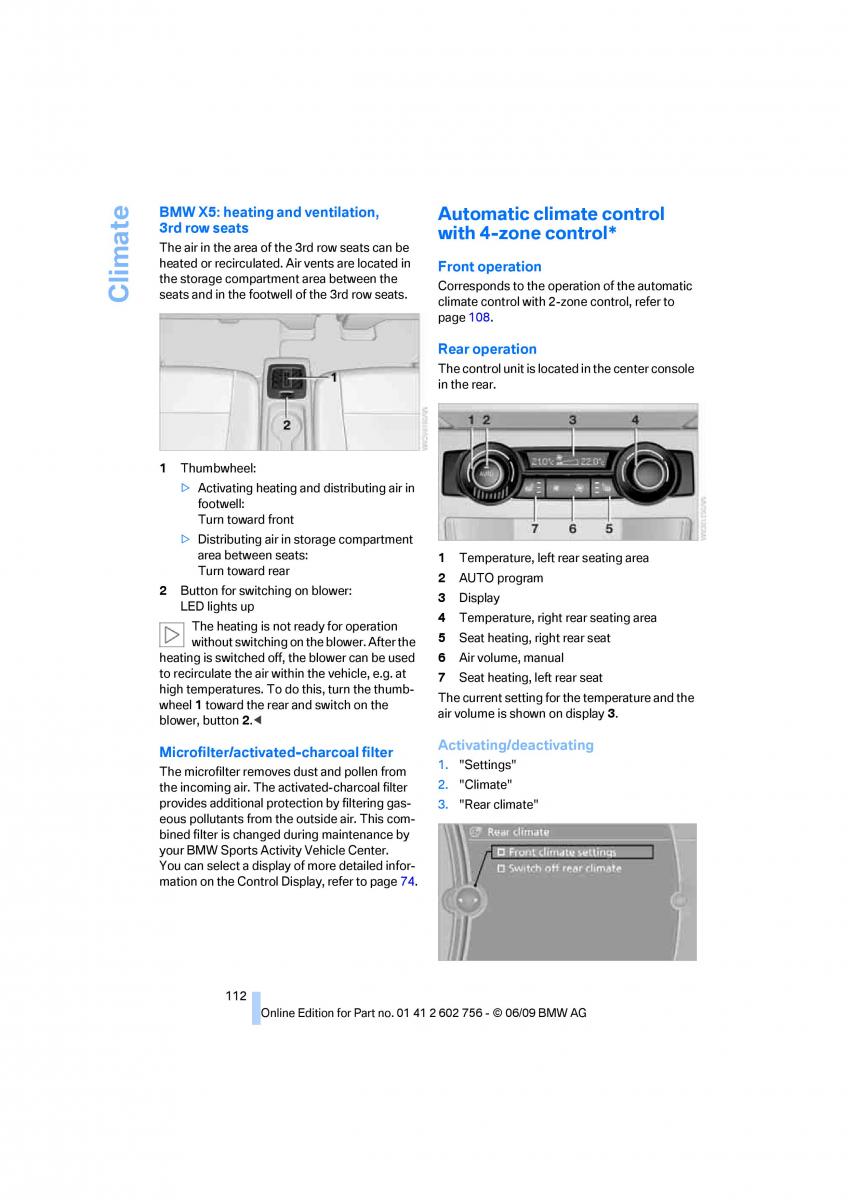 BMW X5 X6 E71 E72 owners manual / page 114