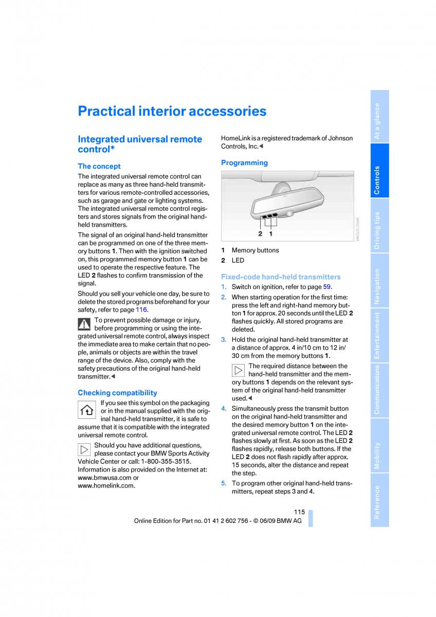 BMW X5 X6 E71 E72 owners manual / page 117