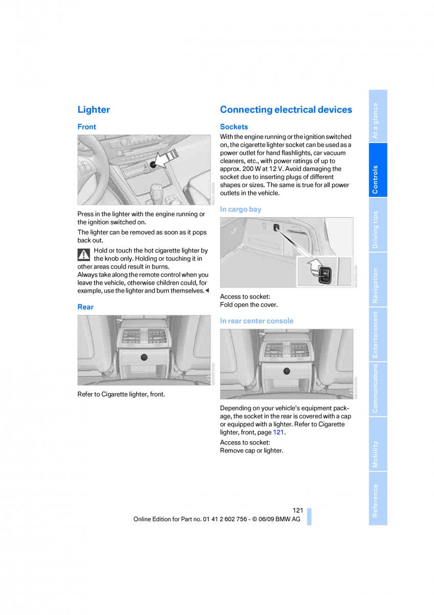 BMW X5 X6 E71 E72 owners manual / page 123