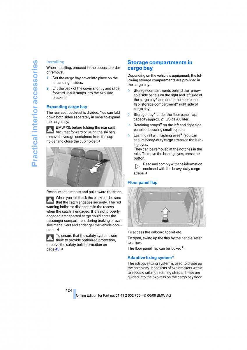 BMW X5 X6 E71 E72 owners manual / page 126