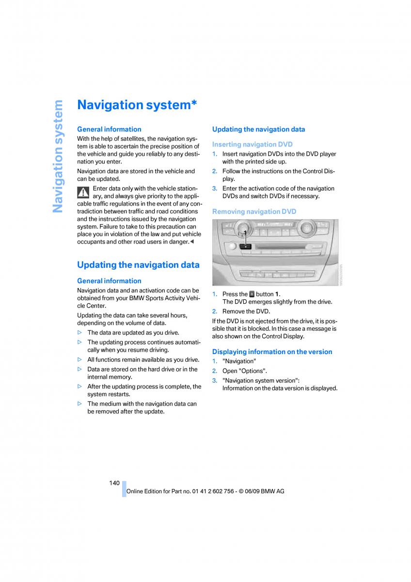 BMW X5 X6 E71 E72 owners manual / page 142