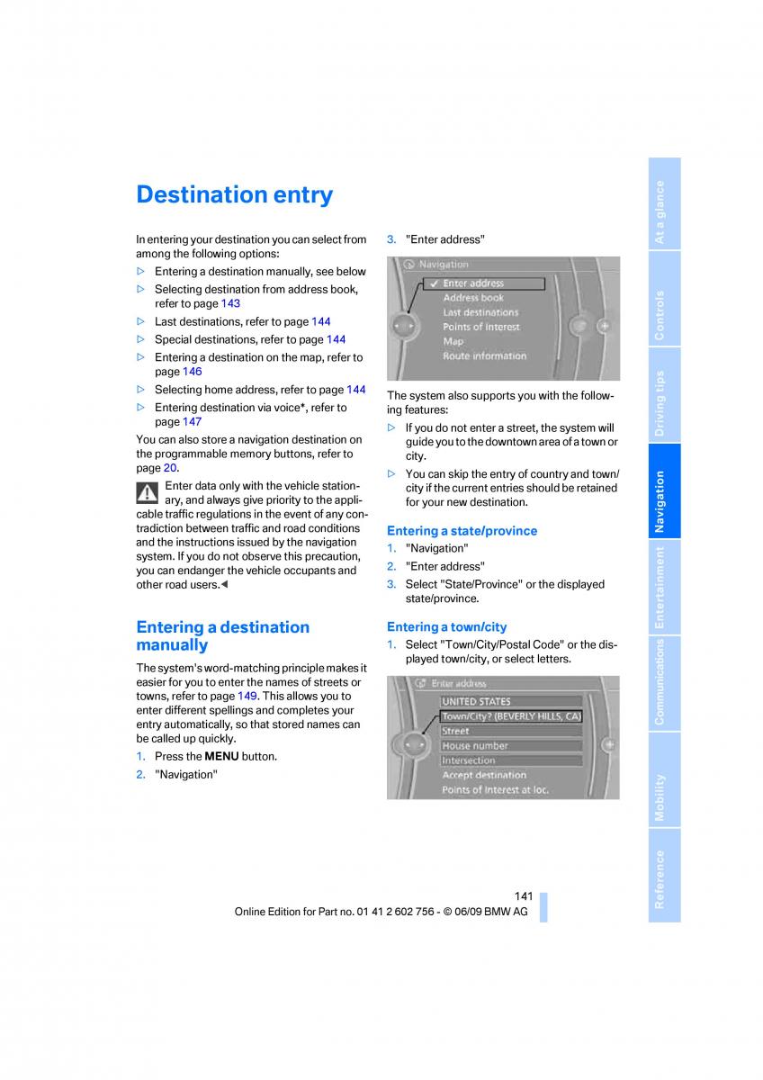 BMW X5 X6 E71 E72 owners manual / page 143