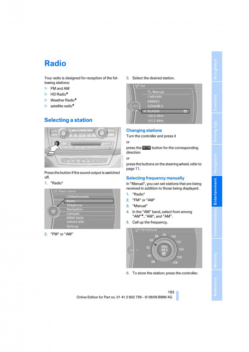 BMW X5 X6 E71 E72 owners manual / page 165