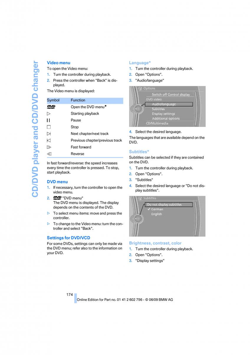 BMW X5 X6 E71 E72 owners manual / page 176