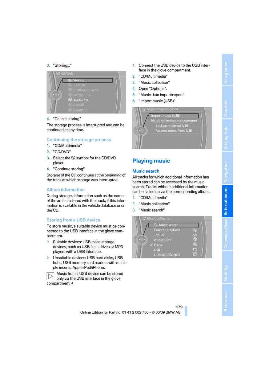 BMW X5 X6 E71 E72 owners manual / page 181