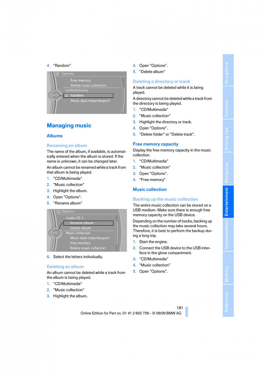 BMW X5 X6 E71 E72 owners manual / page 183