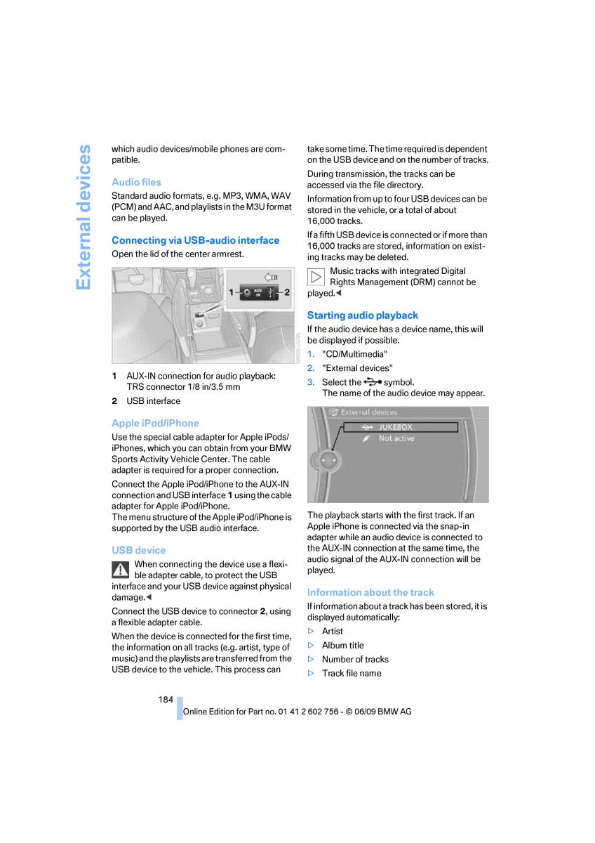 BMW X5 X6 E71 E72 owners manual / page 186