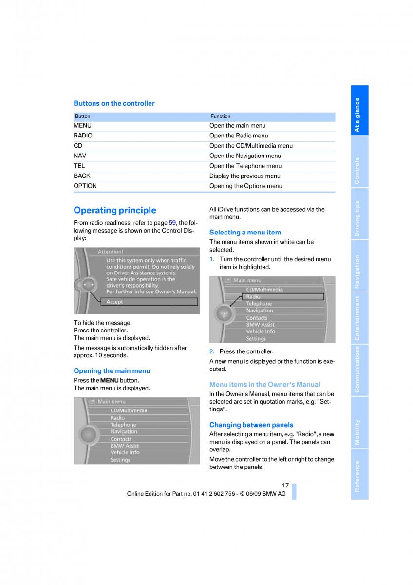 BMW X5 X6 E71 E72 owners manual / page 19