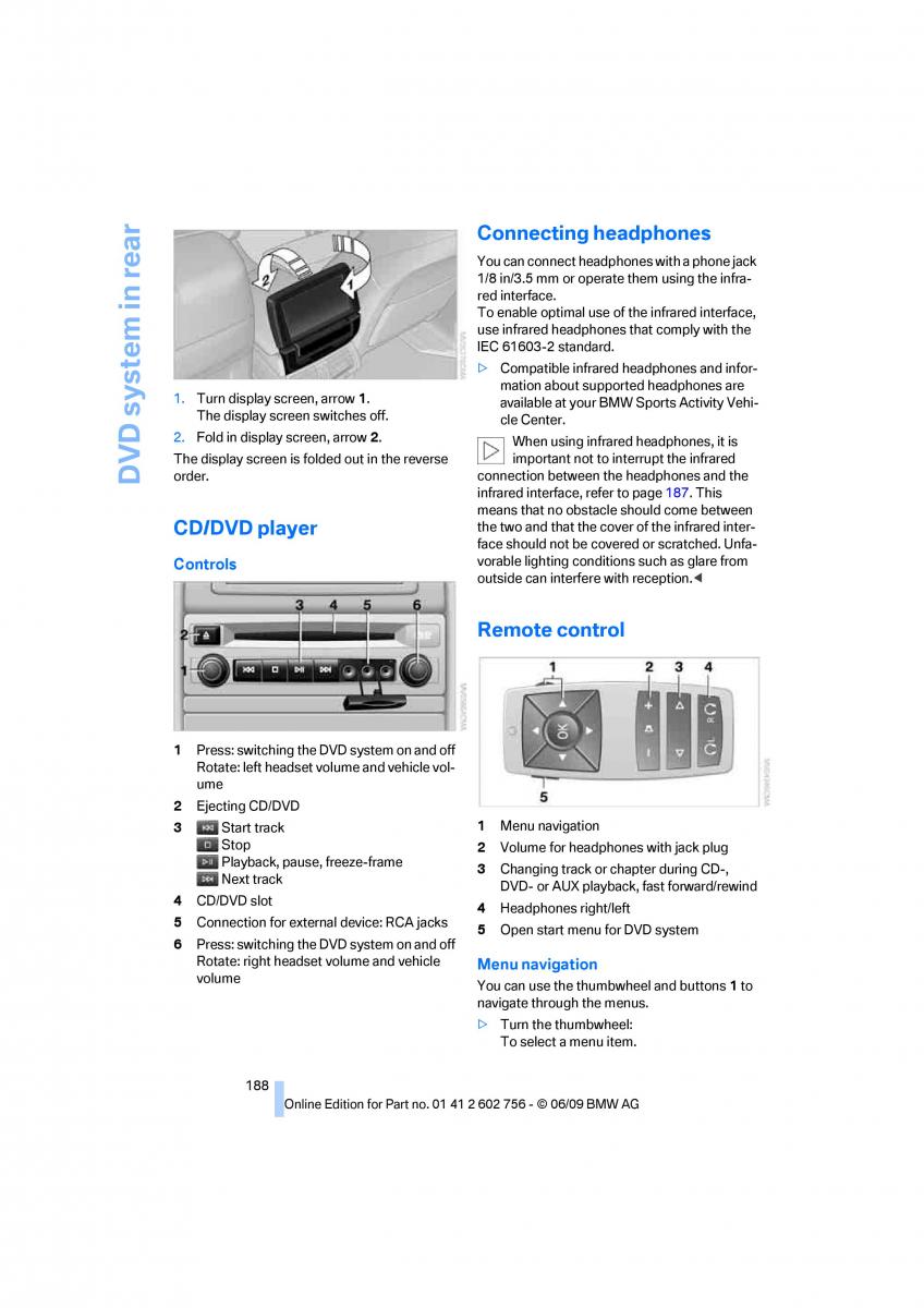 BMW X5 X6 E71 E72 owners manual / page 190