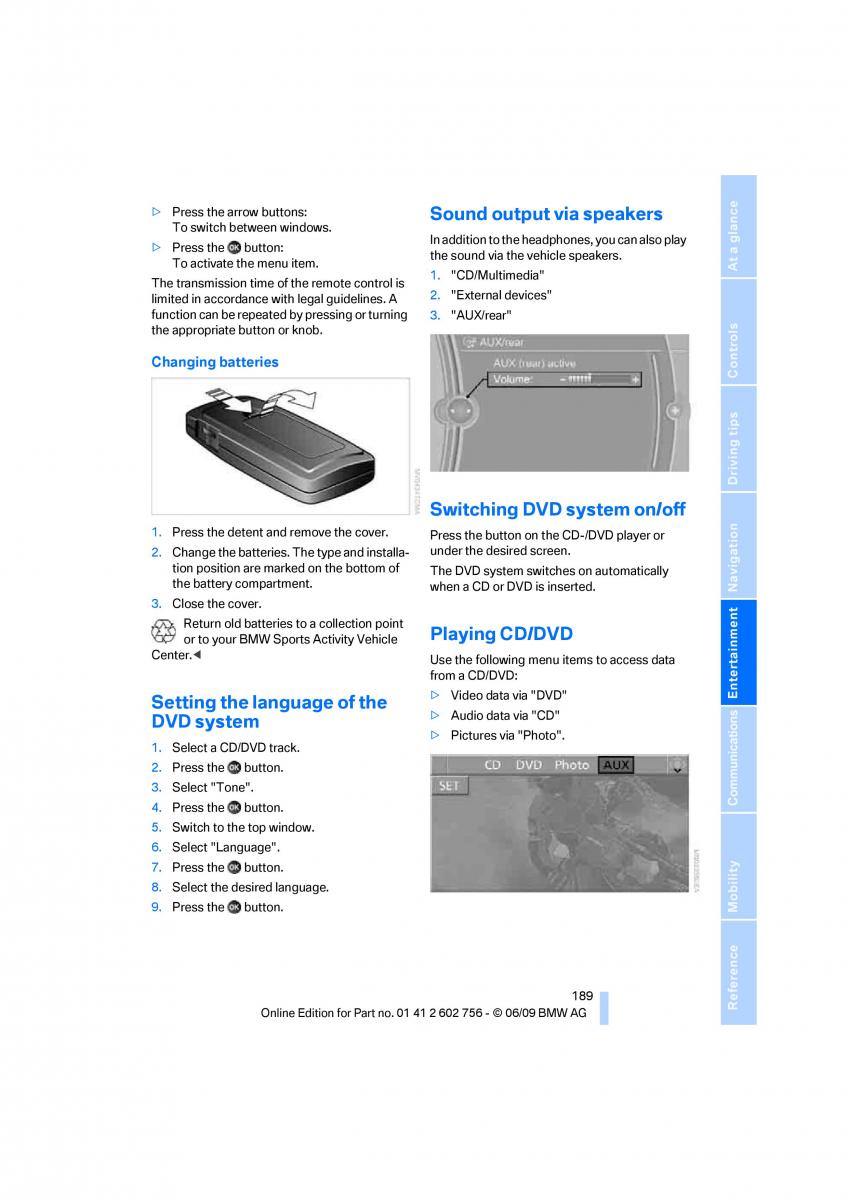 BMW X5 X6 E71 E72 owners manual / page 191