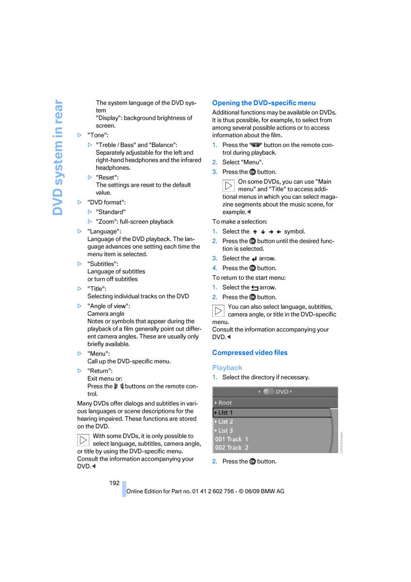 BMW X5 X6 E71 E72 owners manual / page 194