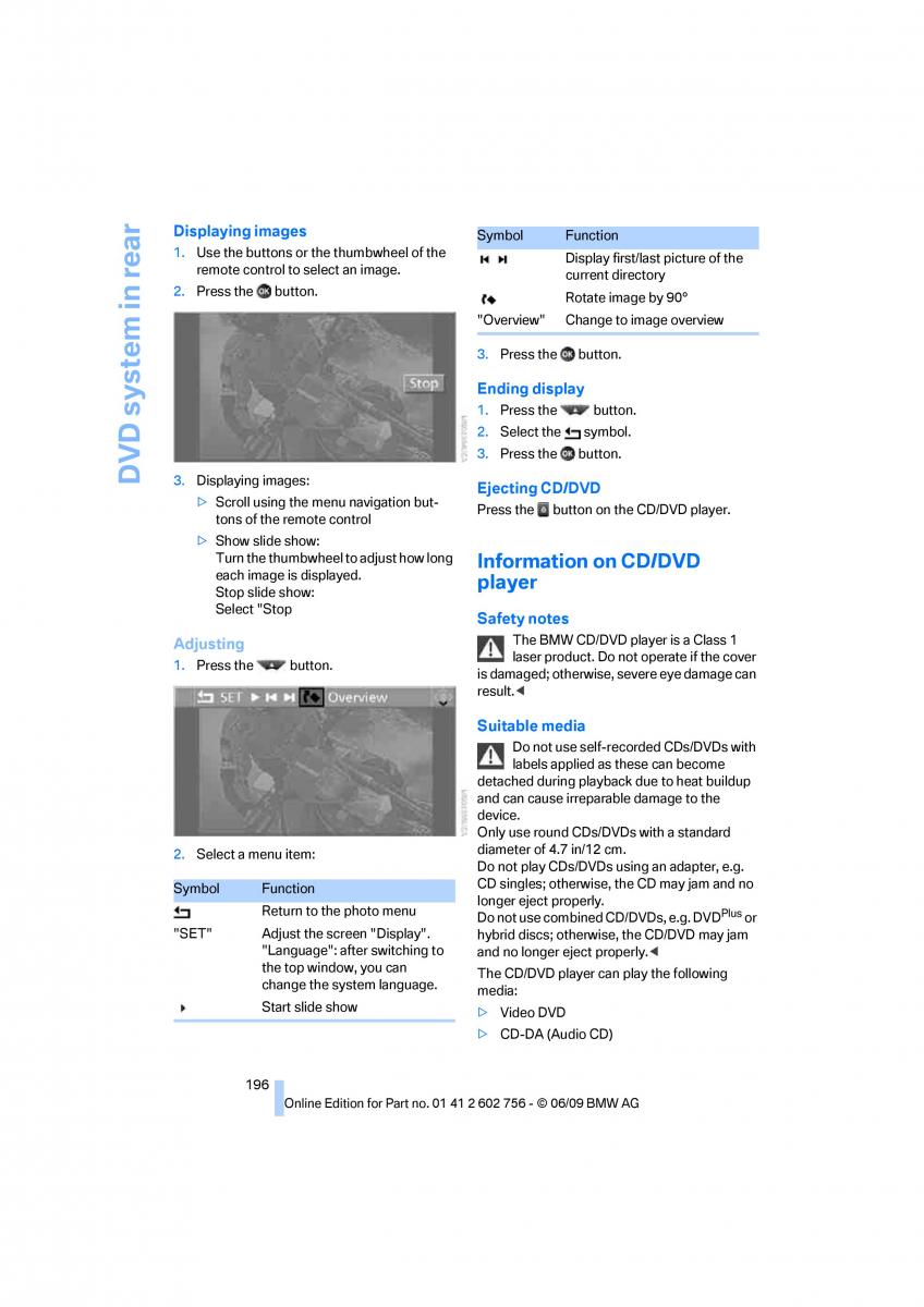 BMW X5 X6 E71 E72 owners manual / page 198