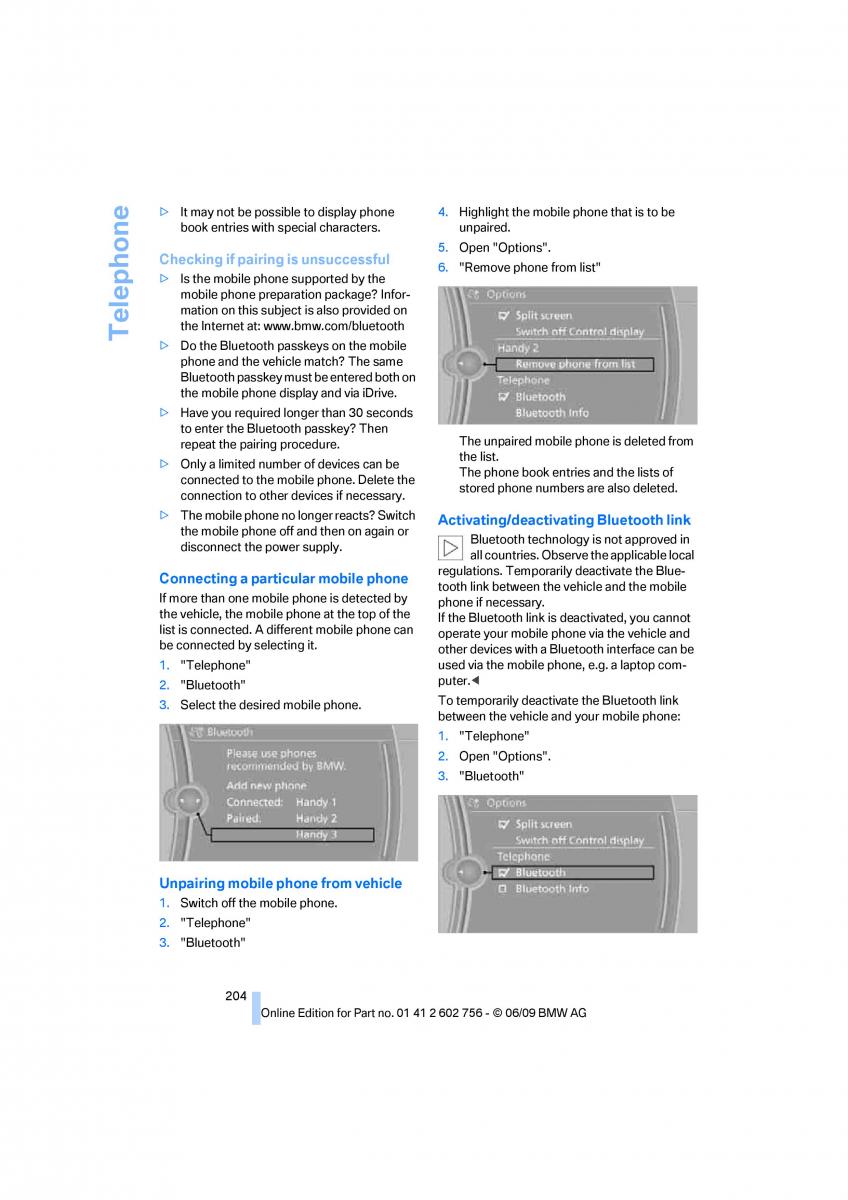 BMW X5 X6 E71 E72 owners manual / page 206