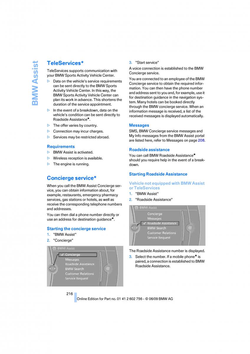 BMW X5 X6 E71 E72 owners manual / page 218