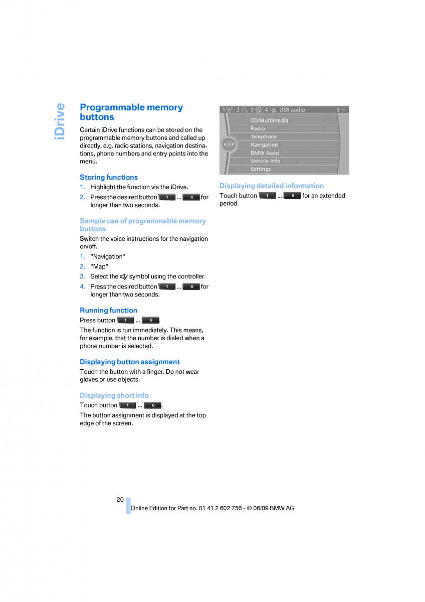 BMW X5 X6 E71 E72 owners manual / page 22