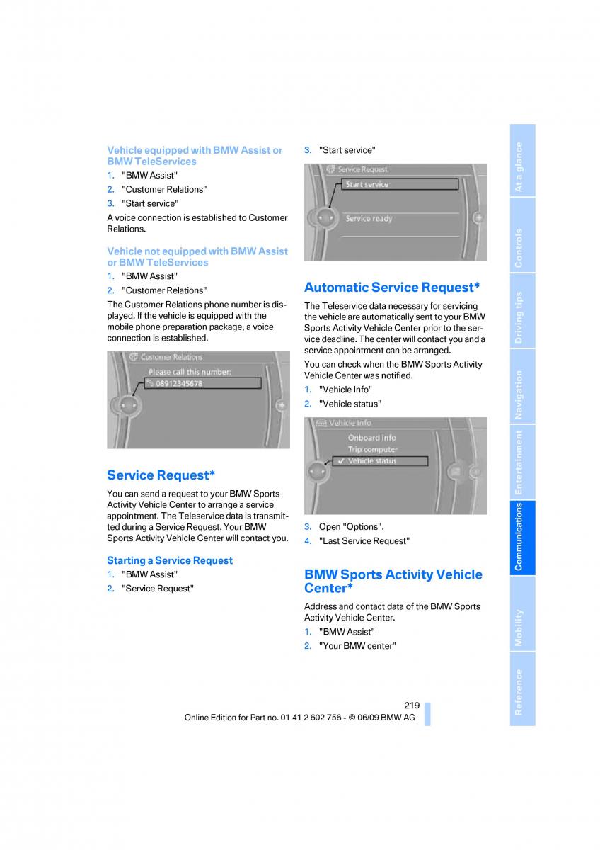 BMW X5 X6 E71 E72 owners manual / page 221