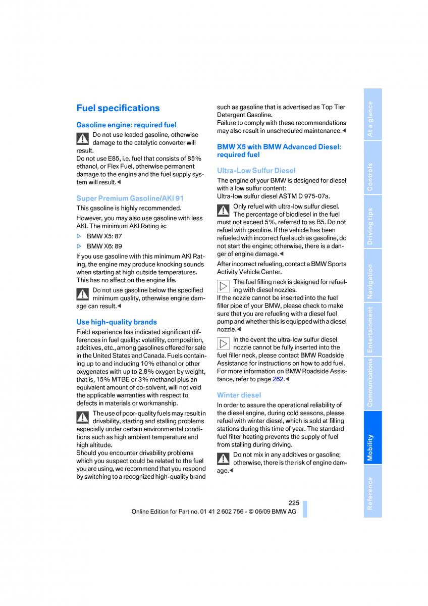 BMW X5 X6 E71 E72 owners manual / page 227