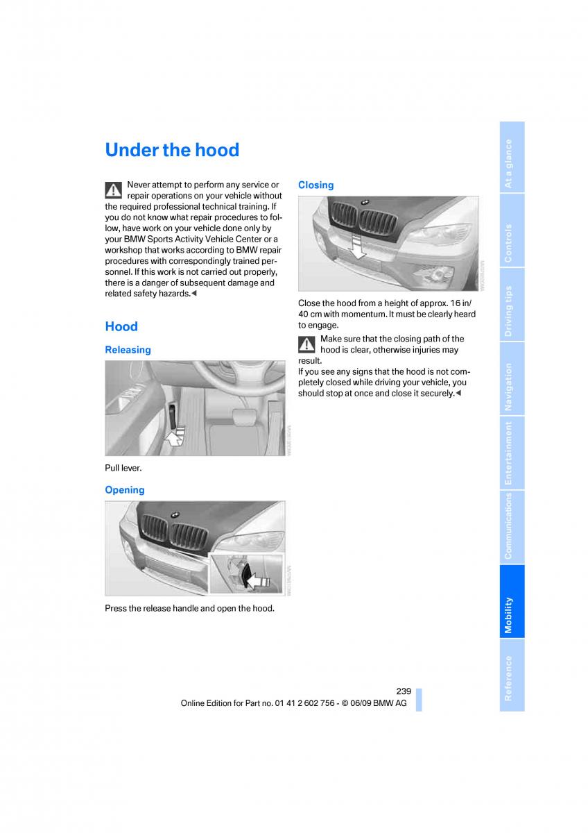 BMW X5 X6 E71 E72 owners manual / page 241