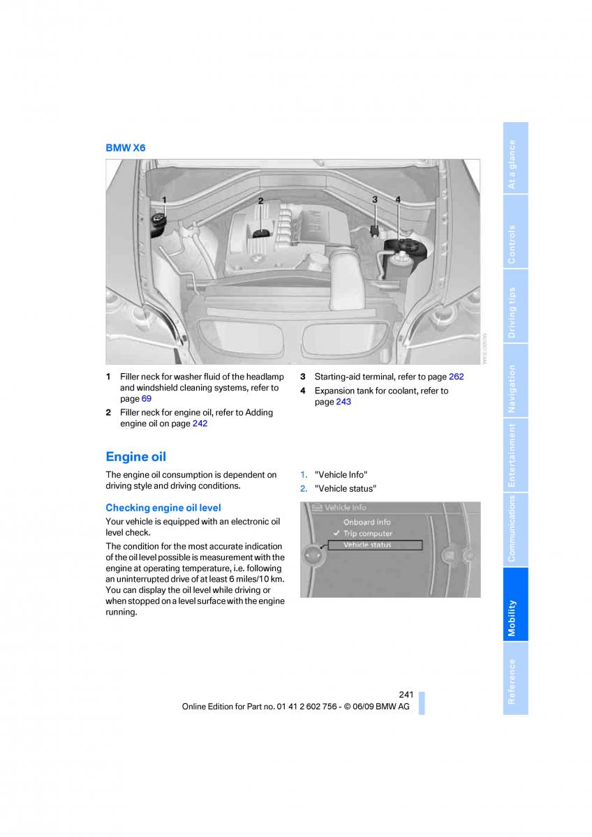 BMW X5 X6 E71 E72 owners manual / page 243