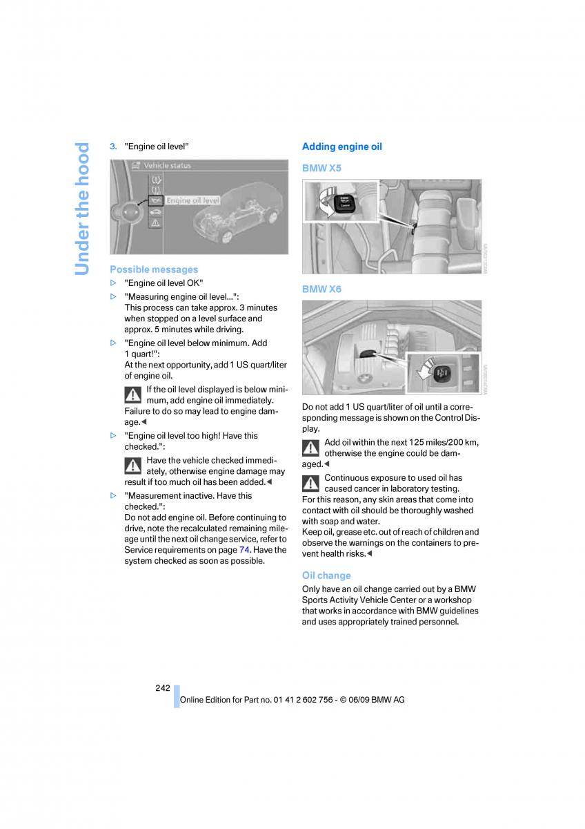 BMW X5 X6 E71 E72 owners manual / page 244