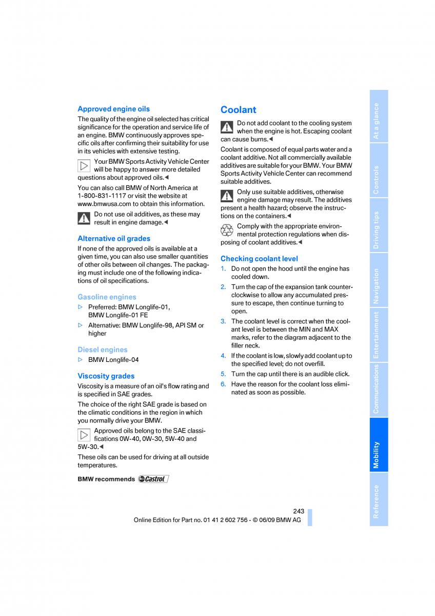 BMW X5 X6 E71 E72 owners manual / page 245